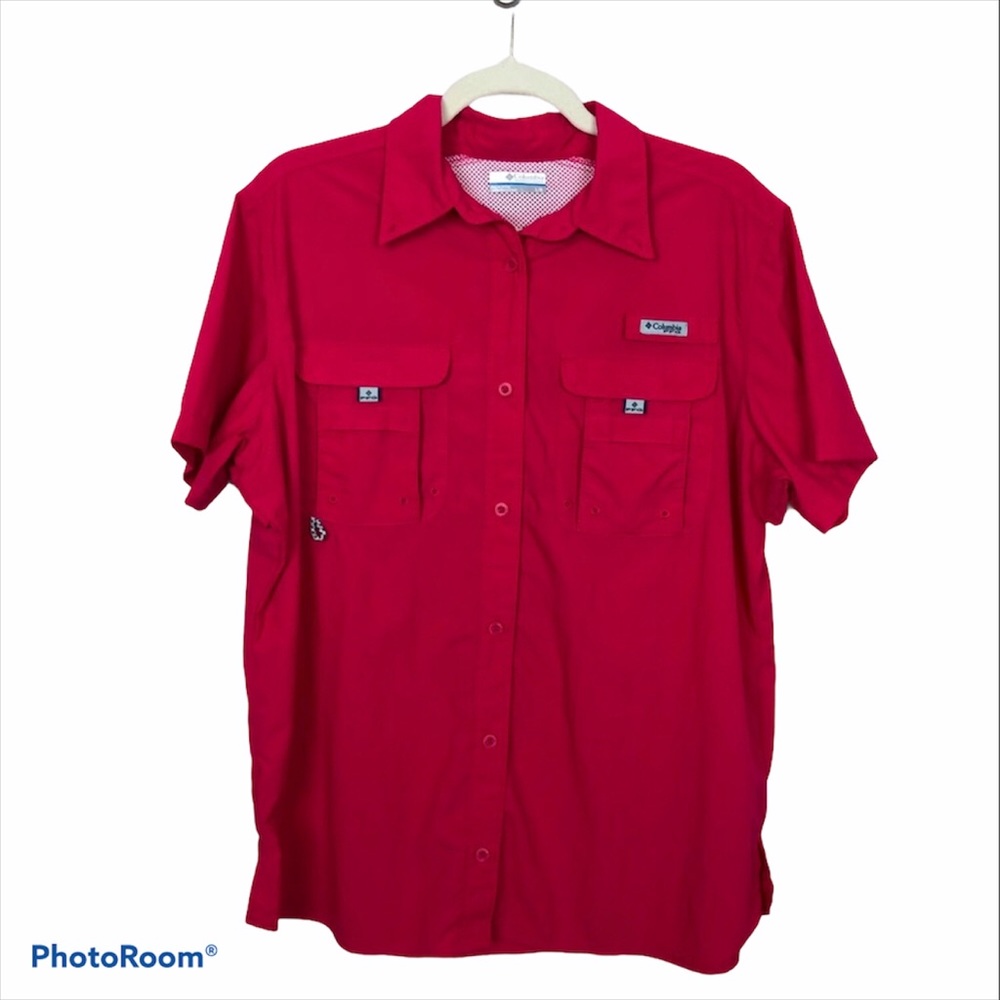 COLUMBIA PFG Pink Button Down Fishing Shirt sz L